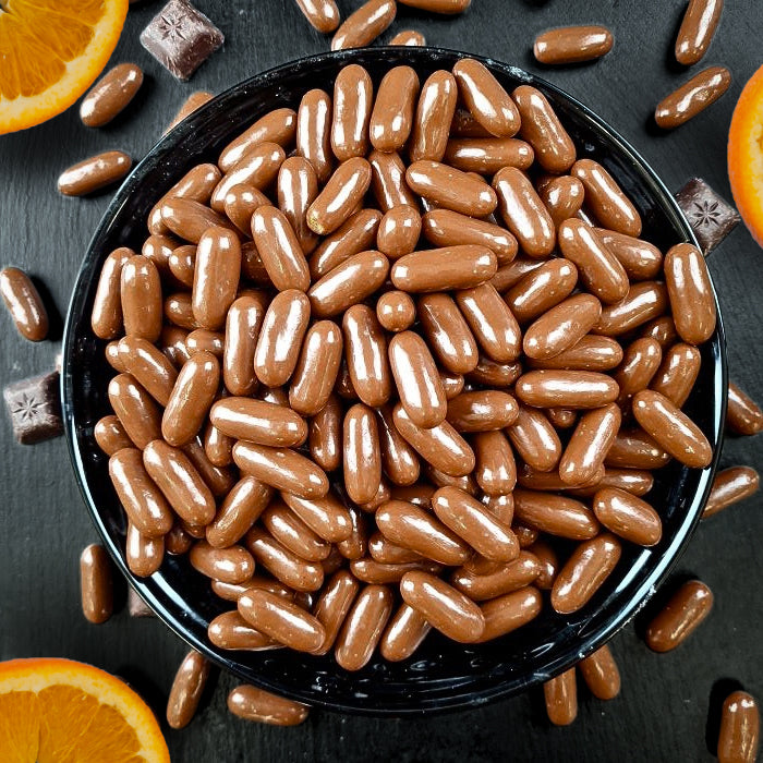 Dražejas ar apelsīnu cukātiem piena beļģu šokolādē