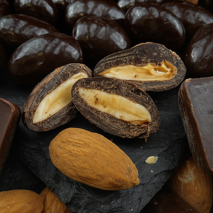 Dražejas ar mandelēm piena beļģu šokolādē