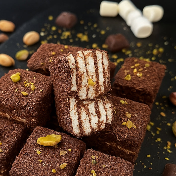 Лукума тортите с шоколадом, подавайте и фисташками